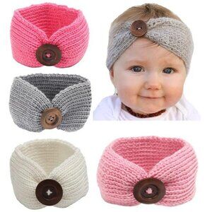Baby Turban Head Wrap Headbands Girl Knitting Button Hairbands